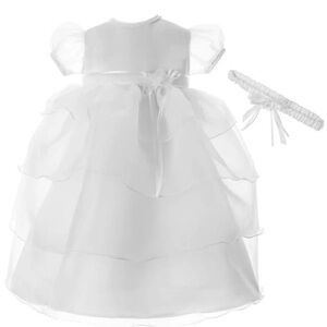 Baby Girl's White Organza Layered Christening Baptism Dress Sz 6-9 months New Wt